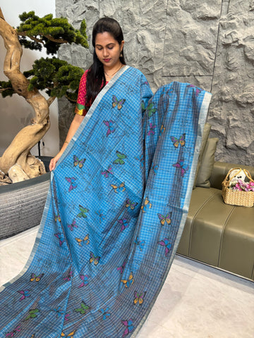 Fancy tussar blue pink