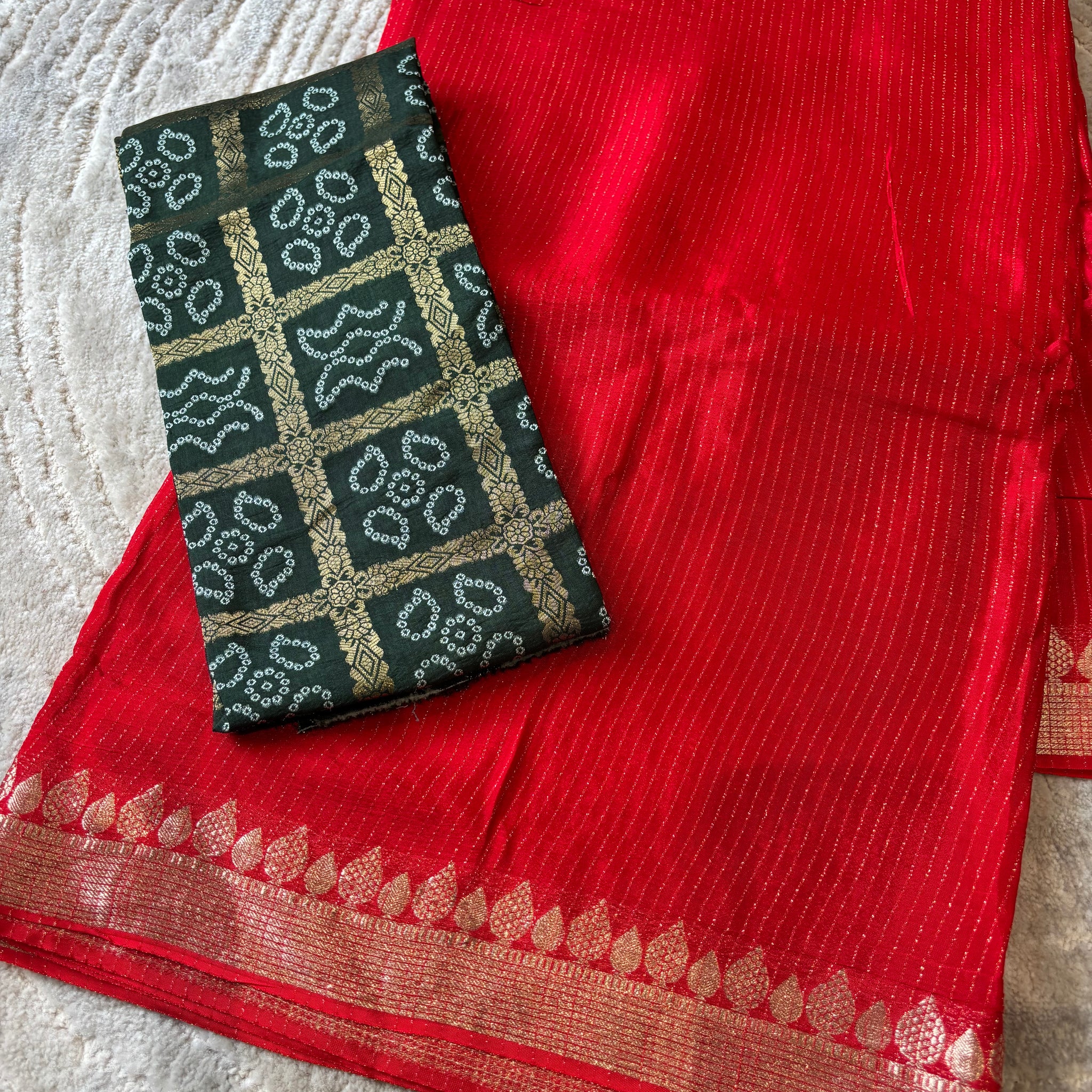 Red georgette green bandhini