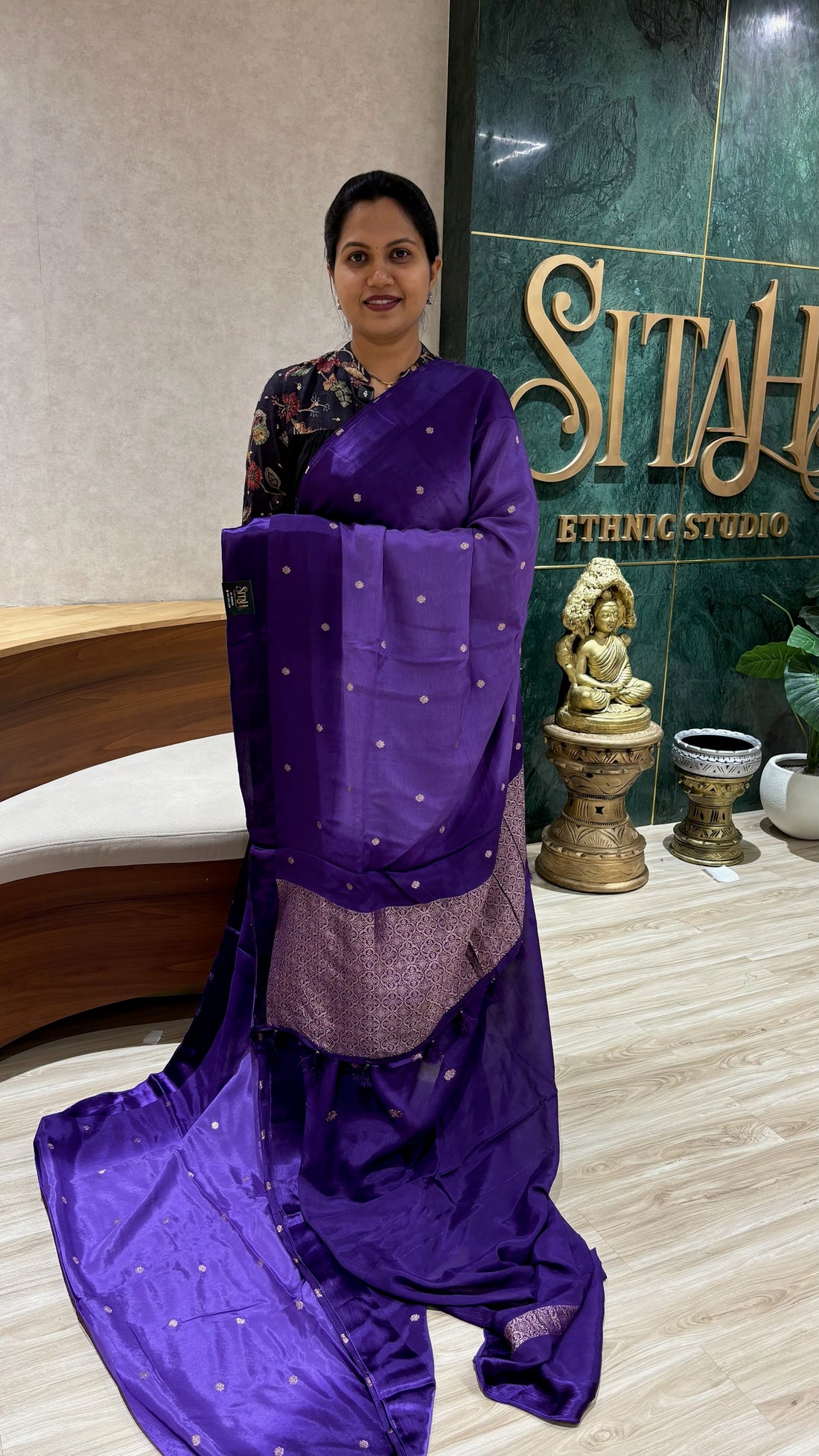 Pure chinnon saree purple