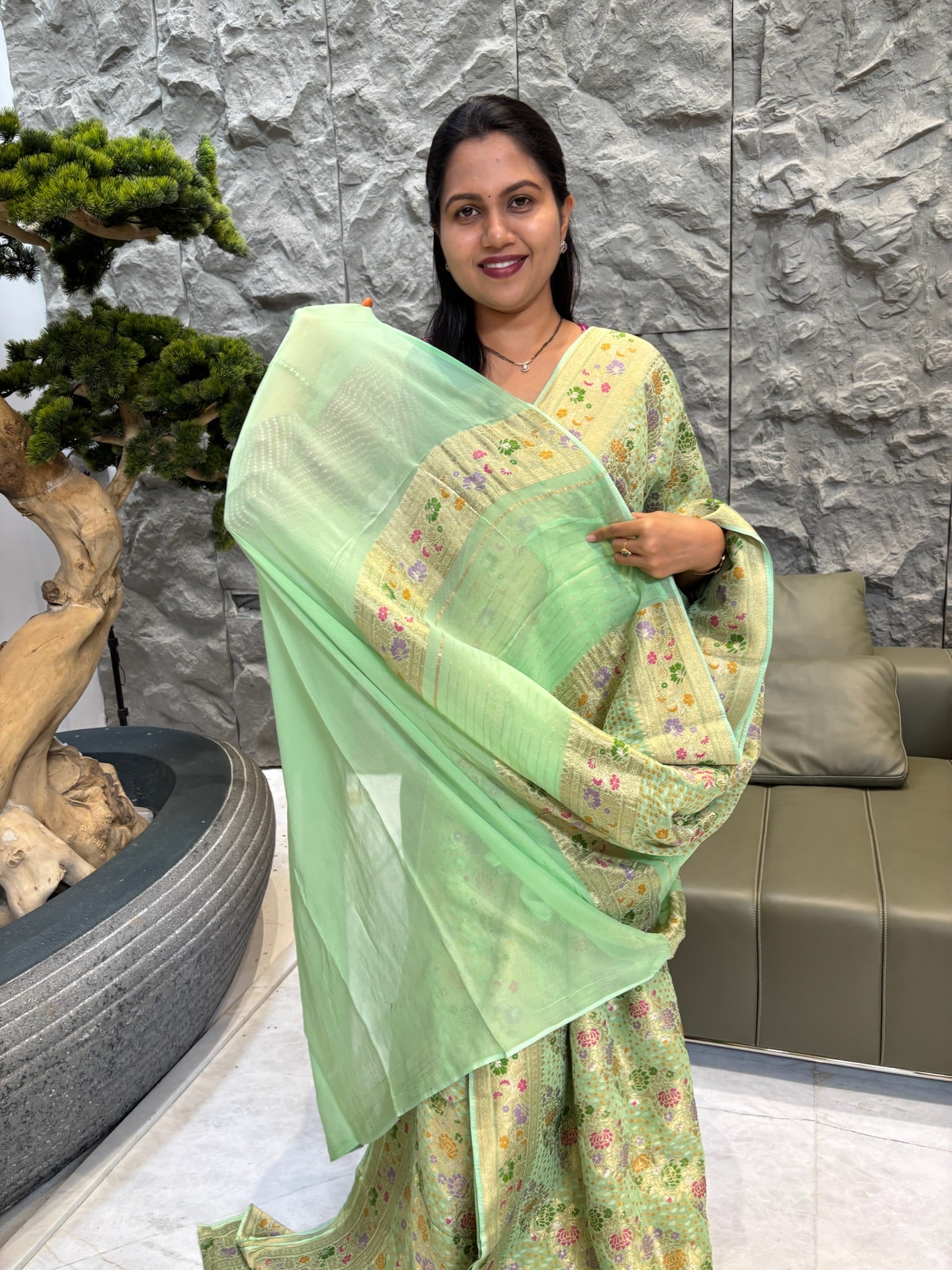 Pista green pure georgette