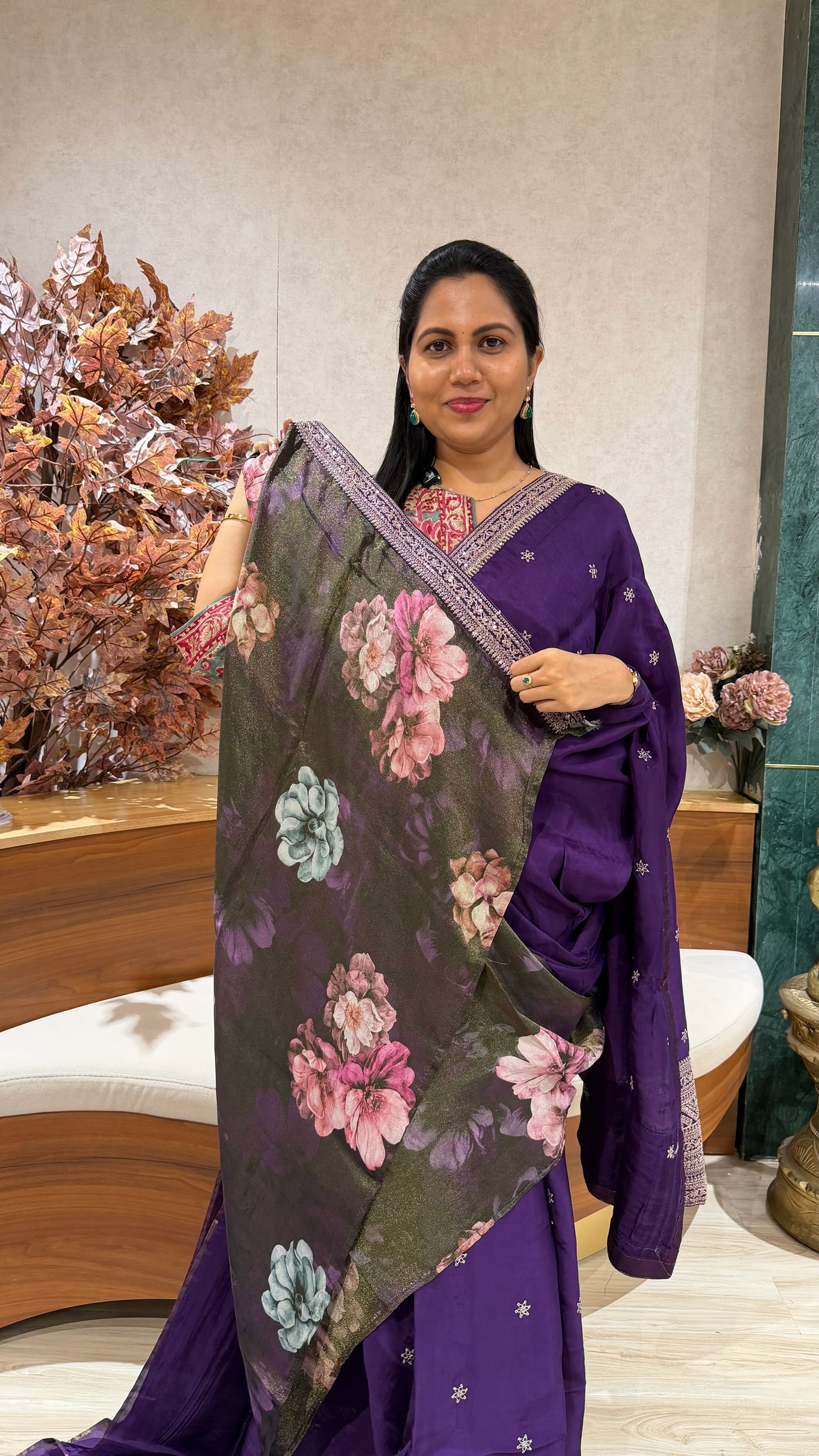 Chinnon crepe work saree purple