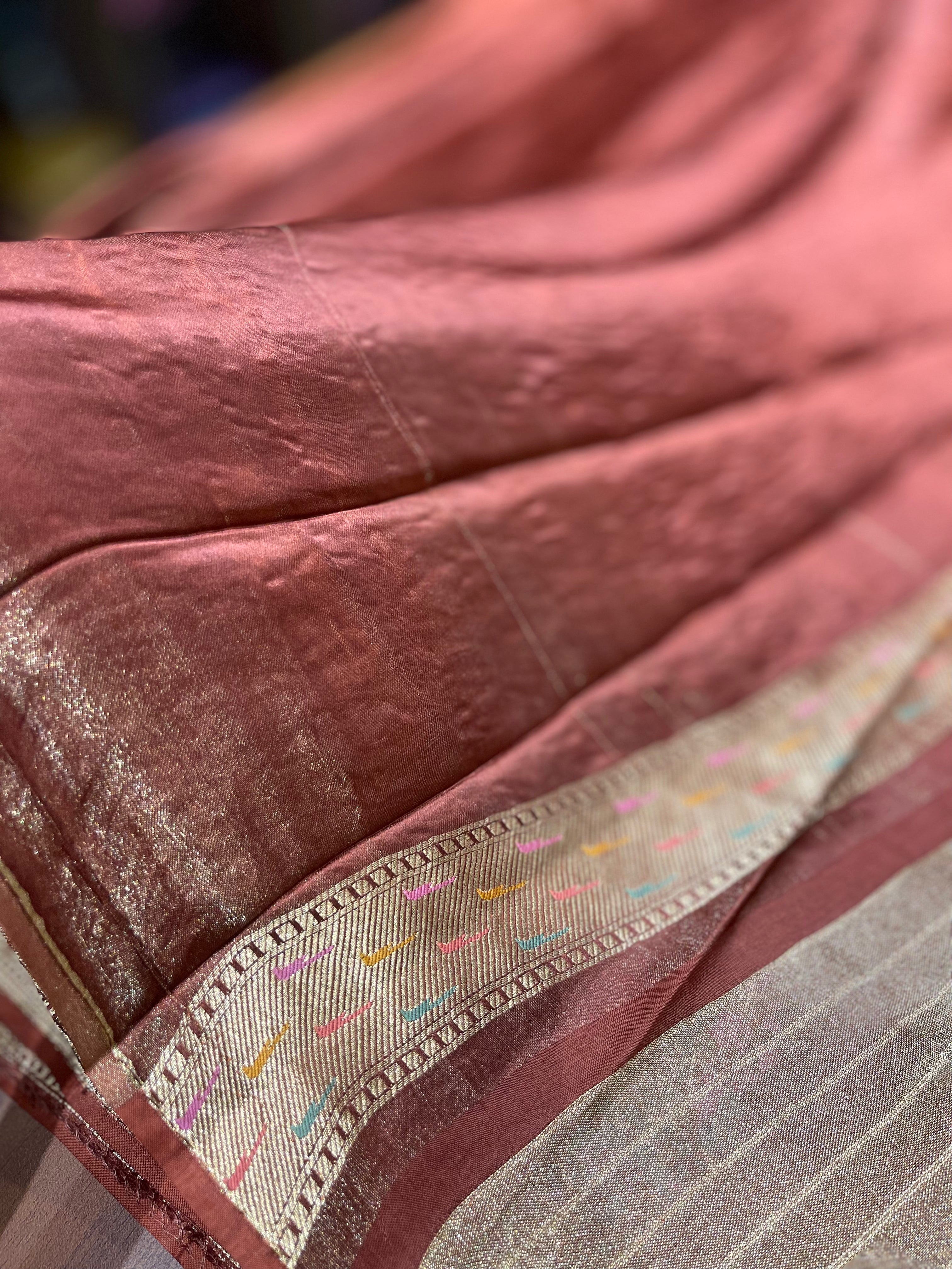 Banaras tissue mashru border earthy brown